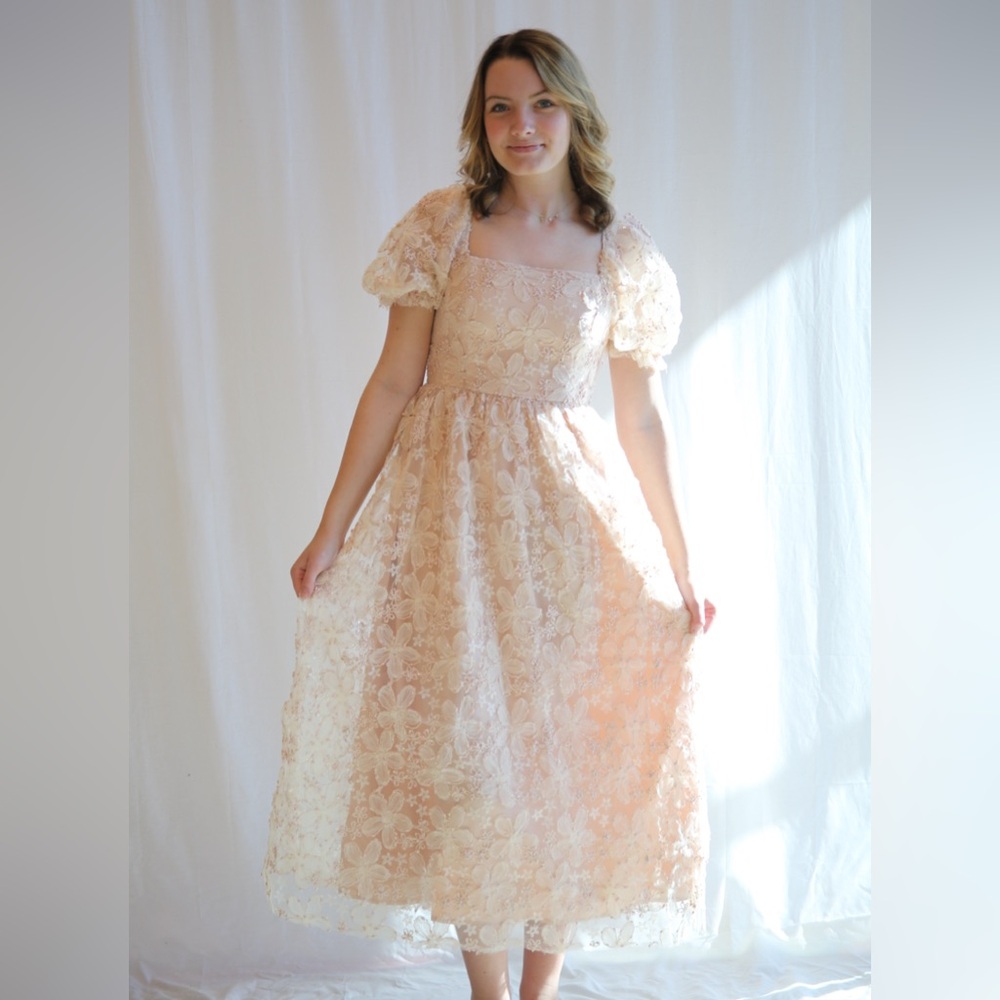 Floral beaded, embroidered Midi Dress